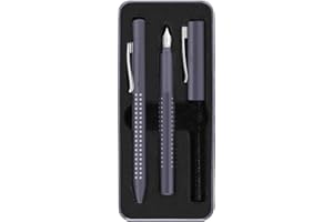 Faber-Castell 201529 - Set di scrittura Grip 2010, penna a sfera e penna stilografica, grigio dapple