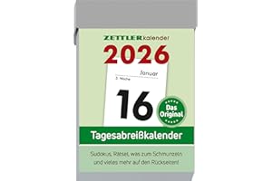 ‎ZETTLER Zettler Tagesabreißkalender S 2026 – Abreißkalender 4 × 6 cm, 1 Tag pro Seite mit Sudoku, Rezepten, Rätseln & Tipps auf den Rückseiten, FSC-zertifiziert