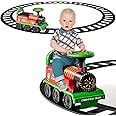GYMAX Ride On Train with Tracks, 6V Kids Electric Car with Storage Seat, Music & Lights, Toddler Battery Powered Ride On Toy for 18 Months Old+ Boys Girls (Green)