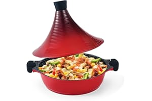 ‎SCHEFFLER Scheffler Tajine Topf - Marokkanische Tagine 28cm Antihaftbeschichtung aus Aluminium mit kegelförmigem (28CM-Red)