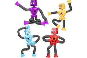 JoyJoyful Fidget Toys for Kids Tubes Robot Toy, 4 Pack Stretchy Toys for Kids & Adults, Baby Sensory Toys for Autism, Bath Toys Toddler Travel Toys for Plane