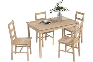 HOMCOM Essgruppe Esstisch mit 4 Stühlen Platzsparend Esszimmergruppe Sitzgruppe Küchentisch-Set für Esszimmer, Küche Natur