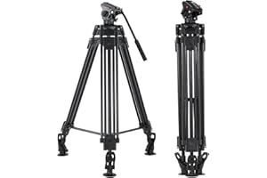 Andoer 170cm Caballete Fotográfico Trípodes Completos para Canon Nikon Cámara DSLR Sony, Cámara Video Trípode Carga Máxima 10kg Aleación de Aluminio, con Cabezal de Fluido 360°, Bolsa de Transporte