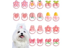 lasuroa 20pcs Noeud Elastique Chien avec Élastiques, Rose Fleur Nœud Cerise Style Mixte Mignon Accessoires pour Poils de Chiot pour Petits Chiens Fille Toilettage et Le Coiffage Quotidien