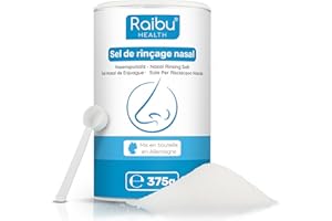 Solution saline Raibu pour douche nasale - 150 portions I 375 g en boîte XXL durable avec cuillère doseuse I Sel nasal végétalien fabriqué en Allemagne I Sel pour rinçage nasal