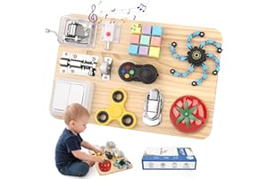 LNCOJOLM Busy Board Fidget Toy for Toddler Kid Early Development, Fidget Sensory Learning Motor Skills Montessori Toy for Age 3 4 5, Airplane Car Travel Toy Birthday Gifts Educational Activities for Boy Girl