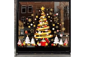 Extra Large Christmas Window Stickers,DXTXTJ 30 * 100cm Christmas Gold Tree Window Stickers, Reusable Christmas Stickers for Christmas Decoration
