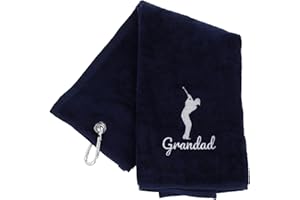 Always Looking Good Luxury Velour Golf Towel for Grandad, Navy, 40cm x 50cm, Personalised, Embroidered Golfer Design with Carabiner Clip