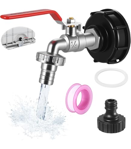 IBC Afvoerkraan Set – 3/4″ Aansluiting, S60×6 Grove Schroefdraad, Voor 600/1000L IBC-tanks, Met Adapter En Afdichtingen