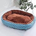 Kuber Industries Dog & Cat Bed|Soft Plush Top Pet Bed|Oxford Cloth Polyester Filling|Medium Washable Dog Bed|Circular Cat Bed with Rise-Edge Pillow|QY039BC-M|Blue & Coffee