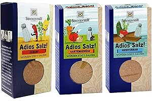 Sonnentor bio Gewürze - 3er Set Adios Salz: Gemüsemischung scharf, Gartengemüse, mediterran + YellowMedia Streudose AT-BIO-301
