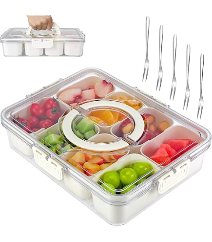Lot De 2 Boîtes à Goûter Avec Compartiments - Plateau Snacks Plastique Avec Couvercle Pour Pique-Nique