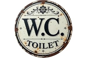 Toalettsymbol dörr rund vintage järnskylt, rustik WC (toalett), dekorativ skylt med konstfullt blommönster, perfekt för hemme