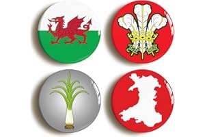 OZORATH WALES WELSH NATIONAL BADGE BUTTON PIN SET (Size is 1inch/25mm diameter)