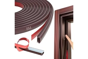 QEERINER Joint Porte Fenêtre Isolant Froid et Phonique, 8M Joint Porte Caoutchouc Autocollant, Bande d’étanchéité en PVC, Résistant Aux Intempéries, Poussière, Phonique D-Profil. (Brun)