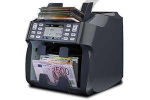 Detectalia V800 Compteur de valeur de billets et classeur EUR, GBP, USD, CHF, MAD. Imprimante thermique intégrée, incara, orientable, reconnaît les numéros de série - 28 x 28 x 29 cm