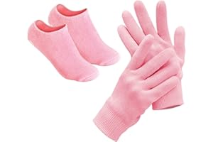 Pinkiou Moisturising Socks and Gloves Gel Inner Use for Cracked Foot Hands Softening (Pink)