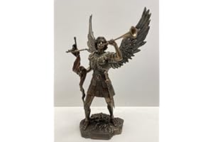 UNKNOWN Archanioł 33 cm - Święty Gabriel z rogiem odlewana na zimno figurka z brązu