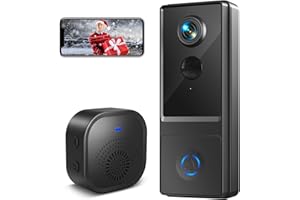 XTU Sonnette sans Fil avec Caméra, 1080P HD Visiophone Exterieur Etanche 2.4G WiFi avec Carillon Détection Mouvement PIR, Vision Nocturne Audio Bidirectionnel, Support Alexa