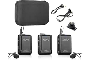 Movo WMX-1-DUO 2,4 GHz podwójny bezprzewodowy system mikrofonu krawatowego kompatybilny z aparatami DSLR, kamerami, iPhone'ami, smartfonami z systemem Android i tabletami (zasięg audio 60 m) – idealny