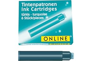 ONLINE 6x Recharges d'encre pour stylos-plumes I compatible avec Pelikan, Stabilo, Schneider etc I encre turquoise I cartouches d'encre universelles pour stylos-plumes