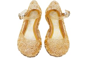 Eleasica Fille Chaussures de Princesse Reine des Neiges Elsa Talon Haut Chaussures pour Déguisement Halloween Noël Anniversaire Carnaval Résistant à l'eau Sandales,Or,31