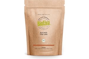 Biotiva Chai Latte orgánico 100g - bebida ayuverdica - mezcla de especias de canela, cardamomo, cacao, clavo, nuez moscada en polvo y pimienta negra - vegano