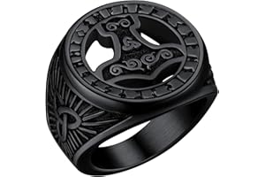 FaithHeart Anillo Vikingo Hombre Martillo de Thor Anillo Nórdico Hip Hop Acero Inoxidable 316L Joyería Religiosa de Protección