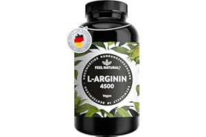 ‎FEEL NATURAL L-Arginin - 365 vegane Kapseln - 4500mg pflanzliches L Arginin HCL aus Fermentation (davon 3750mg pures L-Arginin) je Tagesdosis - Hochdosiert, ohne Zusätze, laborgeprüft, in Deutschland produziert