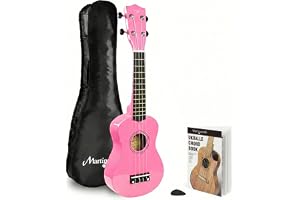 Martin Smith Sopran ukulele med ukulele väska och ackordbok | Sopran ukulele med 4 nylonsträngar, väska och dragbok för barn, vuxna och nybörjare, skola och resor
