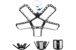 CREATESTAR 5+1 Éclairage de Garage à LED,120W Lampe d'atelier Déformables à 5 Panneaux Ajustables,E26/E27 Lumière de Garage Super Brillant Eclairage pour Garage,Entrepôt,Gym,Sous-Sol,Cuisine