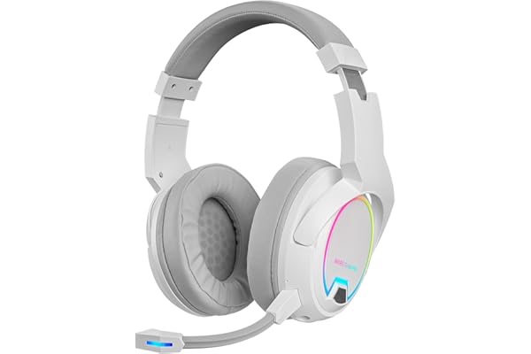Mars Gaming MHW-100, Auriculares Inalámbricos ARGB Flow, Micrófono ENC Extraíble,Cancelación de Ruido Activa ENC, Windows/PS4/PS5/XBOX ONE/XBOX SERIES X|S/Mac/Switch/Switch 2/Smartphone/Tablet, Blanco