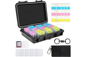Micscrew 36 Slots Memory Card Case & 36 Transparent Card Cases & 60 Visual Sticky Notes, Water-Resistant Anti-Shock Anti-Dust SD Card Holder Storage for Memory Card, Memory Card Storage Protector