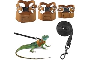 Loghohu 3 Pack Bearded Dragon Harness and Leash, Bearded Dragon Leash and Harness Set with Traction Rope Adjustable Soft Leather Lizard Leashs for Lizards and Other Small Reptiles (3 Sizes)