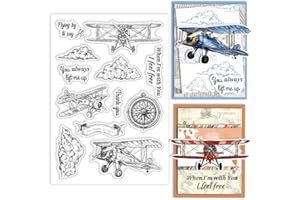 GLOBLELAND Tampons Transparent en Silicone Avion Vintage pour la Fabrication de Cartes Nuage Tampons en Silicone Boussole Tampon Transparents Décoratifs pour Bricolage Scrapbooking