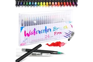 Watercolor Brush Pens Set, Hirsrian 24 Brush Pens, Calligraphy Painting Sketching Marker with 1 Brush Water Pen Non toxic for Adult Kids