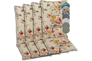 GO-DE Textil Bequeme und attraktive Polsterauflagen für Hochlehner-Gartenstühle (4er-Set, Blumen Beige, Hochlehner)