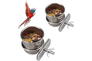 MNIXY Comedero Jaula de Pájaros, 2 Piezas Cuenco de Comida para Pájaros Plato de Alimentación de Pájaros de Acero Inoxidable, para Alimentador de Platos de Comida de Agua para Loros de Aves（4,4cm/5,5cm）