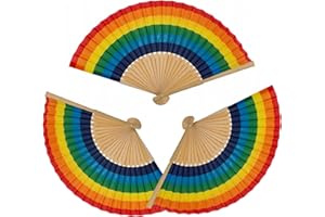 hibuy 3 x Fächer - Handfächer Pride - mit Regenbogen Motiv - 36 cm, 21 cm lang - 3 Stück