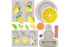 MYPRACS Molde de silicona para fondant de limón, anís estrellado, mandarina, caramelos, chocolate, rodajas de limón, molde de resina para decoración de pasteles, decoración de cupcakes, pasta de goma,