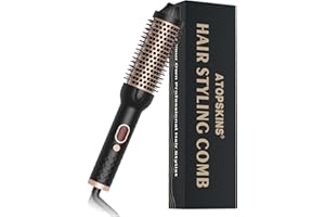 ATOPSKINS Doble PTC Cepillo Térmico 38mm, Cepillo Rizador Pelo Peine Redondo para Peinar el Volumen, Cepillo Caliente, Thermal Brush Para Mujeres Pantalla LCD 120-210℃ (Negro Dorado)