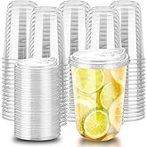 KAHEIGN 50 Pieces Clear Plastic Cups with Lids, 480 ml Reusable Plastic Coffee Cup Elegant Party Drinks Cups for Iced Coffee