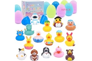 Yamepuia Easter Egg Filled with Toy Inside, 16 Pack Rubber Ducks Sets, Easter Basket Stuffers for Easter Egg Hunt Party Supplies Favors, Easter Gift for Kids Classroom Exchange
