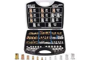 CCLIFE 500 stycken nitmuttrar, sortiment M3, M4, M5, M6, M8, M10, platt huvud, gängor, blindnitmuttrar, nitmuttrar, aluminium och galvaniserat stål, rivetnötter