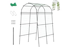 GiantexUK 7.5FT/230CM Garden Arch Trellis, Extra Tall Metal Tunnel Trellises Arbors with Nylon Netting & Staked Rods, Outdoor Support Structure Stand for Climbing Plants Vines Vegetables