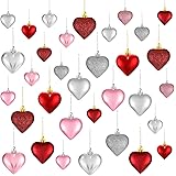 Valentine's Day Heart Ornaments, 3 Heart Baubles Heart Shaped Christmas Tree Baubles Heart Hanging Decorations for Valentine'