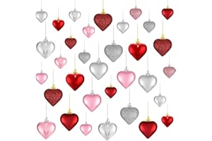 SKYLETY Valentine's Day Heart Ornaments, 3 Heart Baubles Heart Shaped Christmas Tree Baubles Heart Hanging Decorations for Valentine's Day Wedding Anniversary, 2 Sizes (Multi-Color, 30)