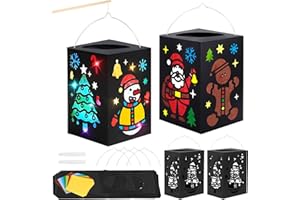 MONCAP 4 Pièces Lanterne de Décoration de Noël Kit de Bricolage Lanterne pour Enfant DIY Lanterne en Papier Découpé Loisir Creatif pour Enfant à Assembler et à Peinture Décoration Nouvel An