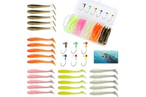 GARNIRISE Fishing Lures, with Heads Hooks Set 36 Pcs Easy Catching Bait for Family, All-Conditions Gear for Bass Trout Walleye, Crappie Fishing Jigs
