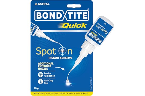 Bondtite Quick Spot-On Instant Adhesive, DIY Repairs, Crafts, and Household Fixes, All-Purpose Adhesive with Precision Nozzle & Anti-Clog Cap, 10g (Pack of 2)